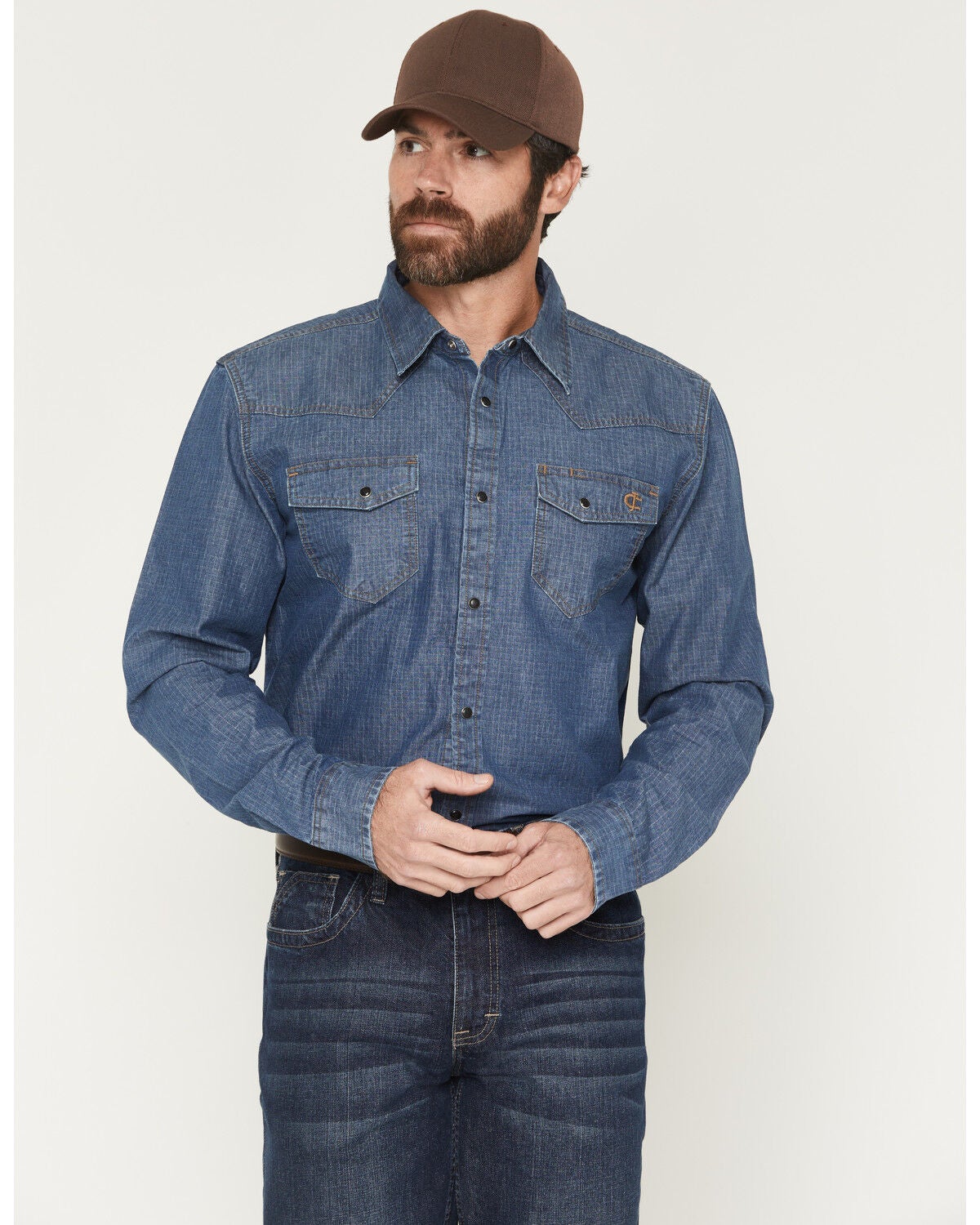 Image #1 - Cody James Men's FR Playa Ripstop Denim Long Sleeve Snap Work Shirt, Light Wash, hi-res