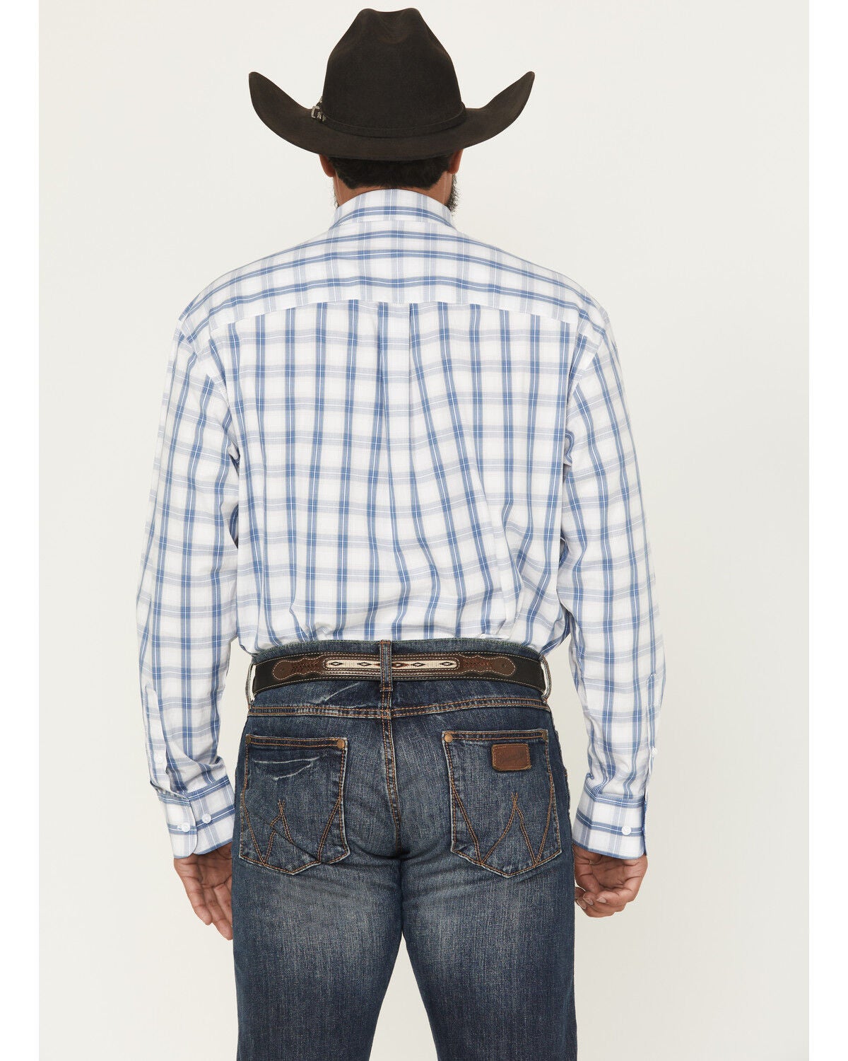 Image #4 - George Strait by Wrangler Men's Plaid Print Long Sleeve Button-Down Stretch Western Shirt - Big, White, hi-res