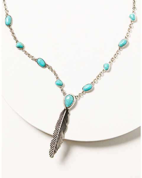 Image #1 - Shyanne Women's Silver & Turquoise Stone Feather Pendant Necklace, Silver, hi-res