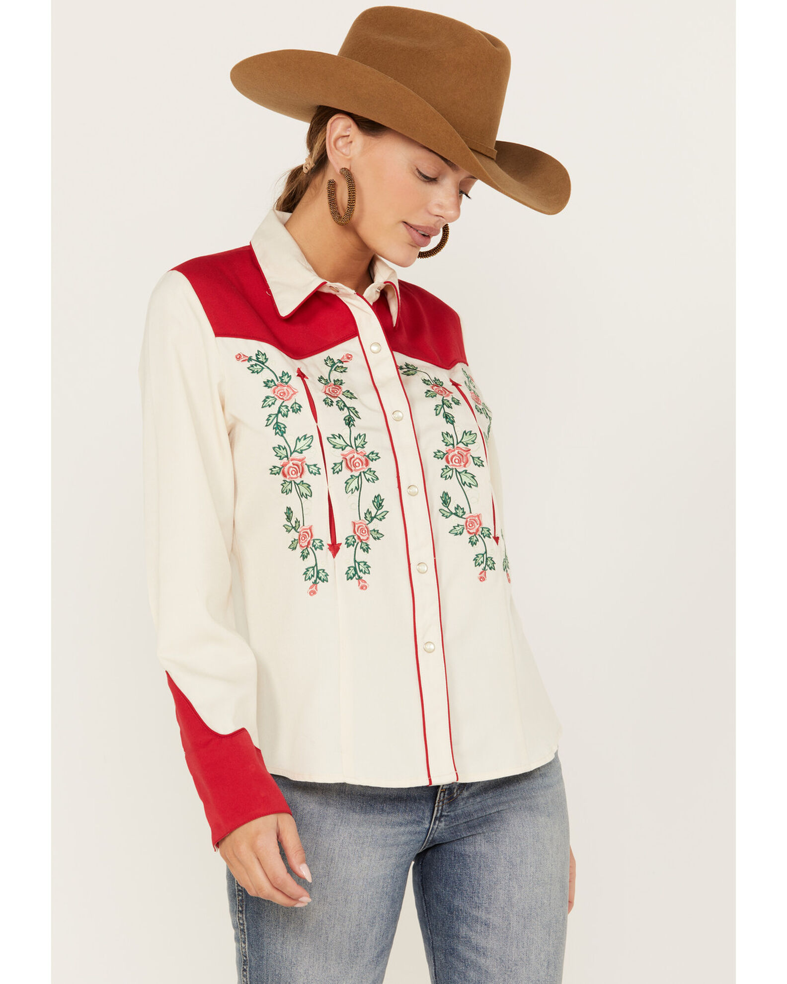 Embroidered pearl snap shirts sales