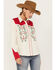 Image #1 - Scully Women's Floral Embroidered Long Sleeve Western Pearl Snap Shirt, Ivory, hi-res
