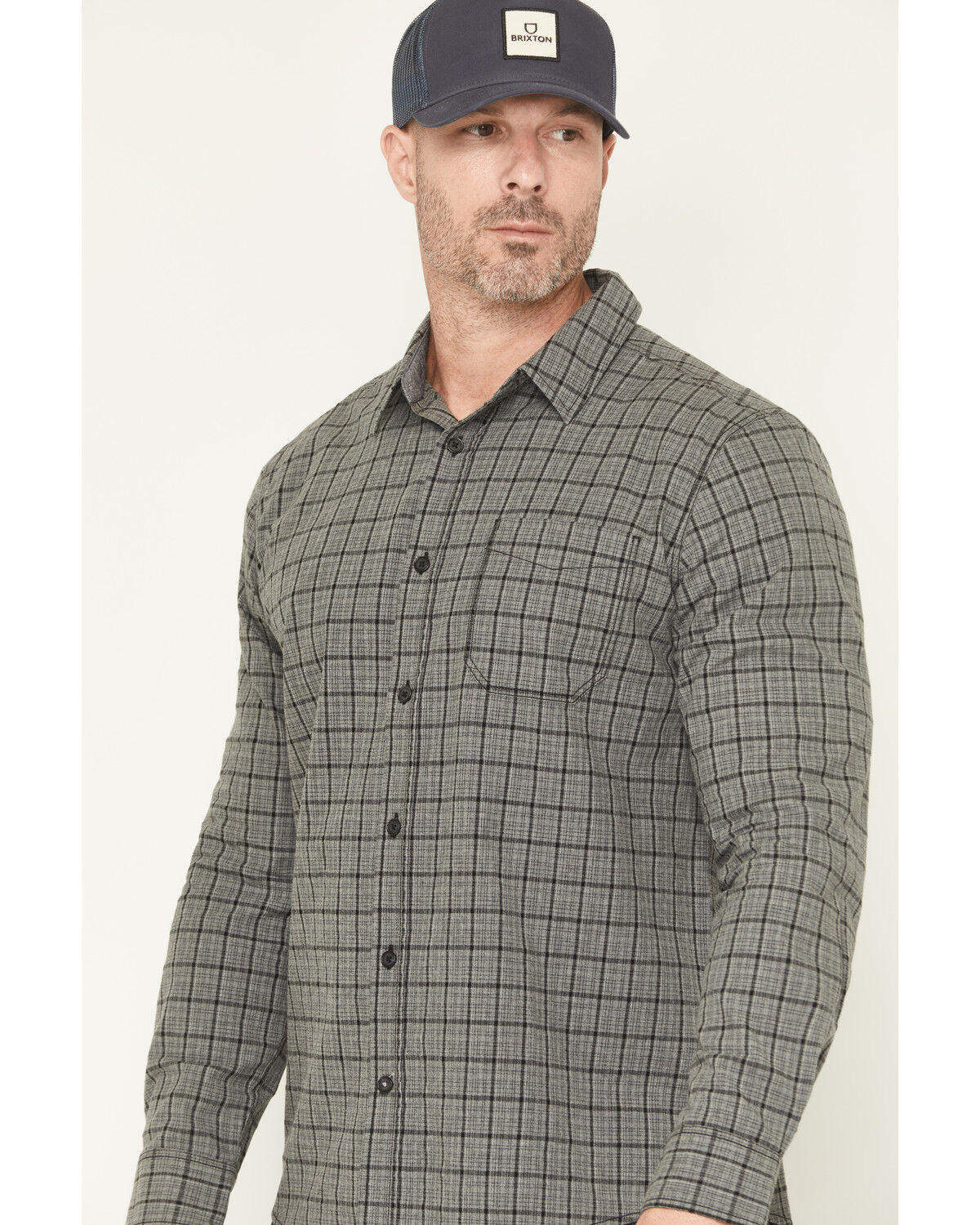 Image #2 - Brothers and Sons Men's Bryce Plaid Print Long Sleeve Button-Down Western Shirt, Grey, hi-res