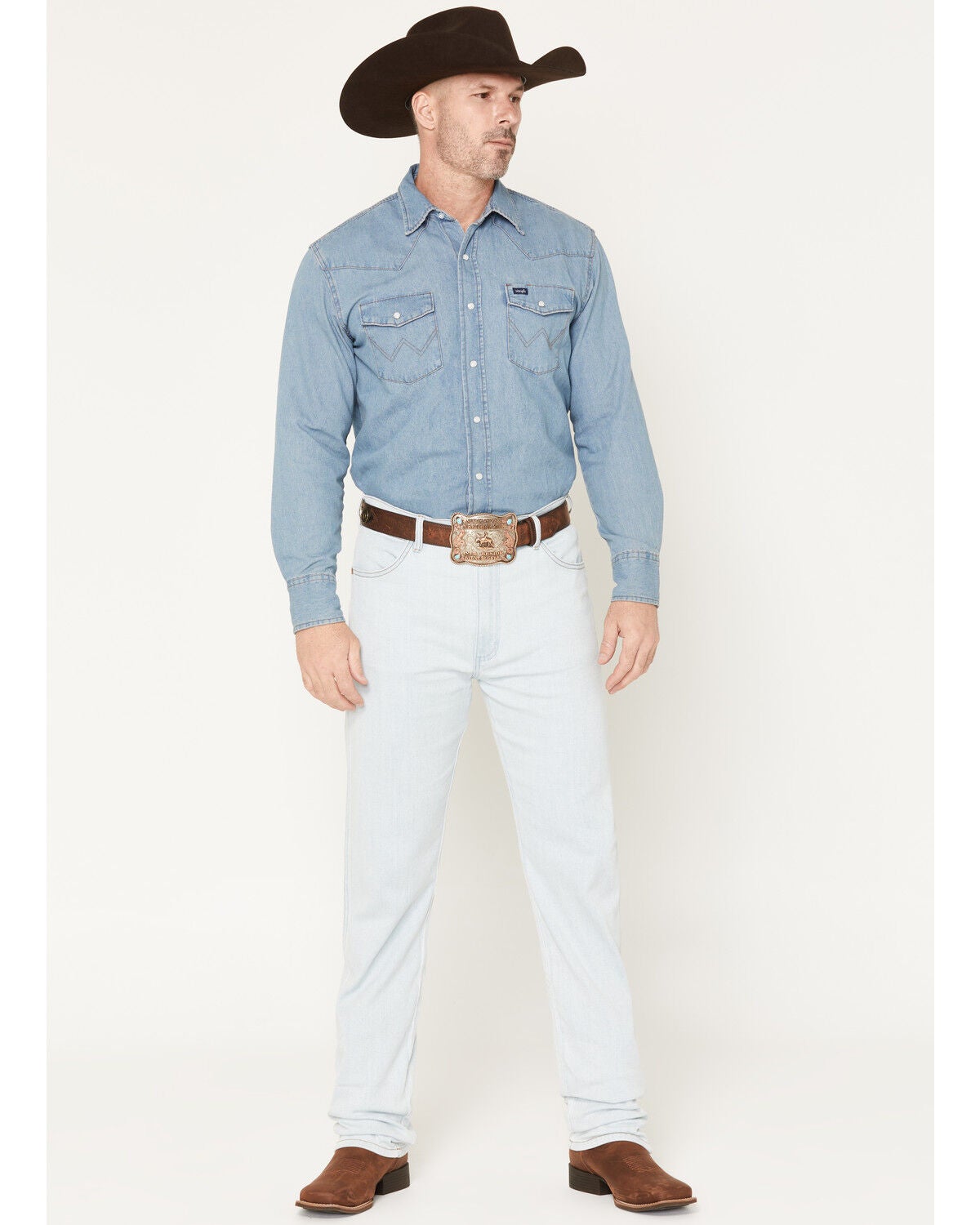 Image #1 - Wrangler Men's 13MWZ Tough Lite Light Wash Cowboy Cut Straight Stretch Denim Jeans, Light Wash, hi-res