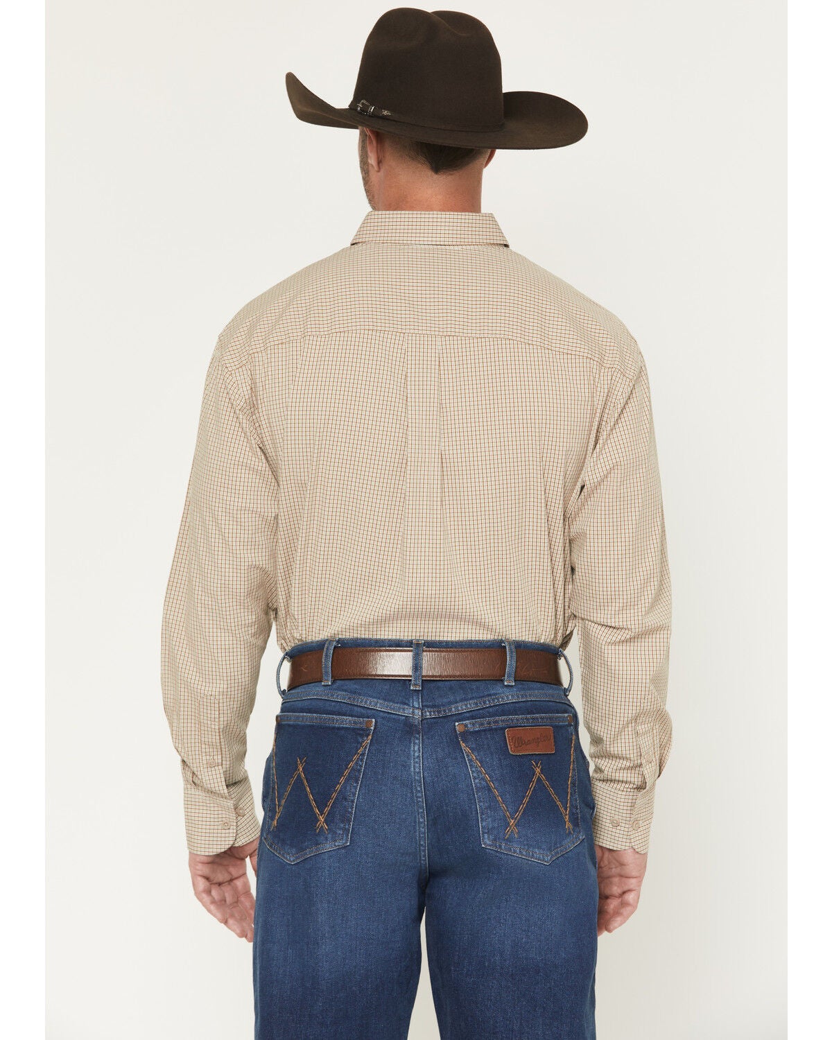 Image #4 - George Strait by Wrangler Men's Plaid Print Long Sleeve Button-Down Stretch Western Shirt, Brown, hi-res