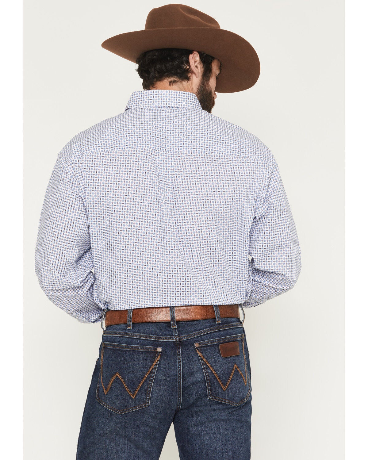 Image #4 - George Strait by Wrangler Men's Geo Print Long Sleeve Button-Down Stretch Western Shirt, Blue, hi-res