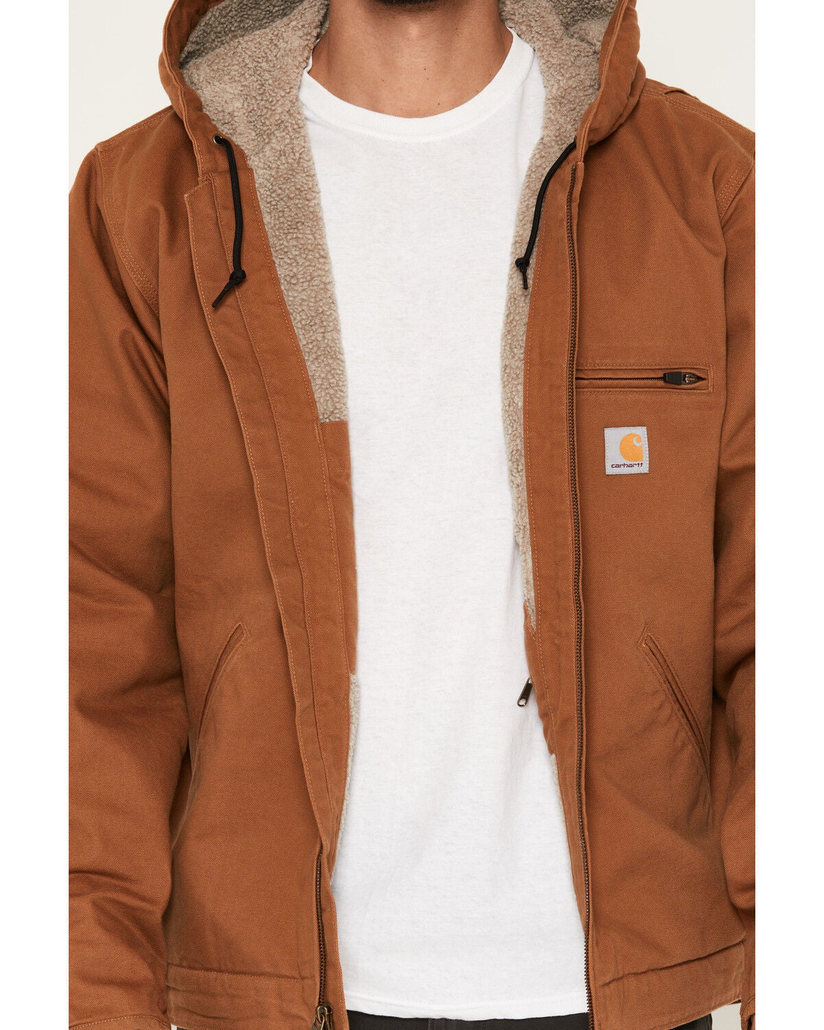 Image #3 - Carhartt Men's Washed Duck Sherpa Lined Hooded Work Jacket, Brown, hi-res