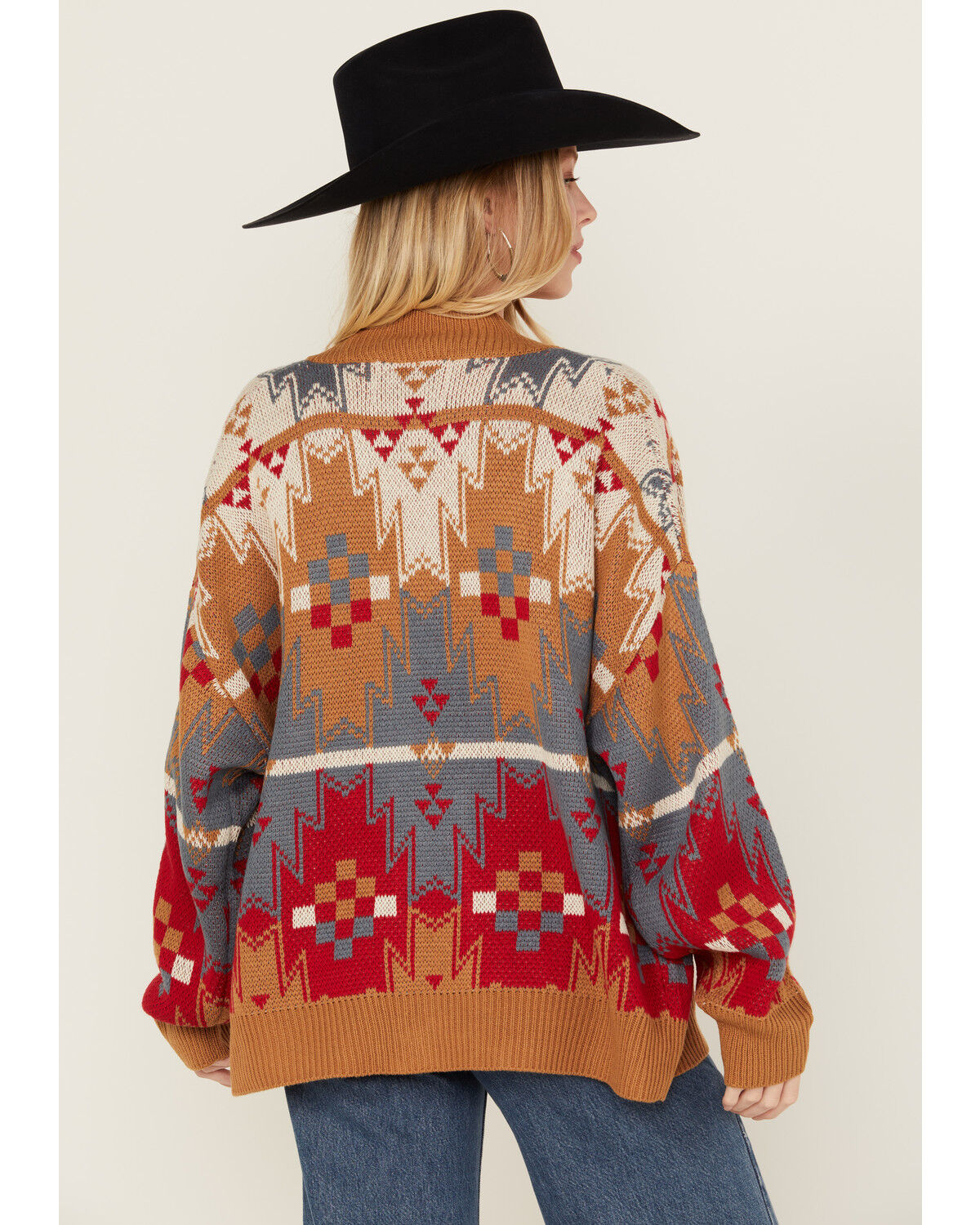 Image #4 - Wrangler Women's Southwestern Print Boyfriend Cardigan, Chocolate, hi-res