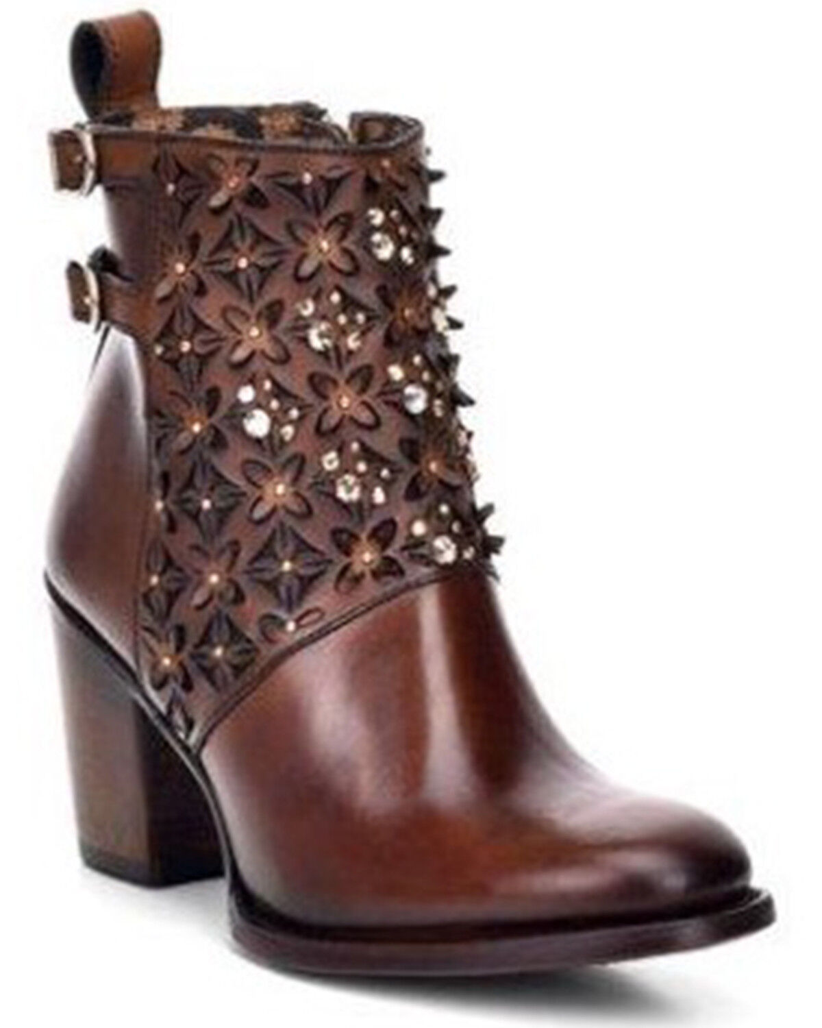 Image #1 - Cuadra Women's Laser and Crystal Western Booties - Round Toe, Honey, hi-res