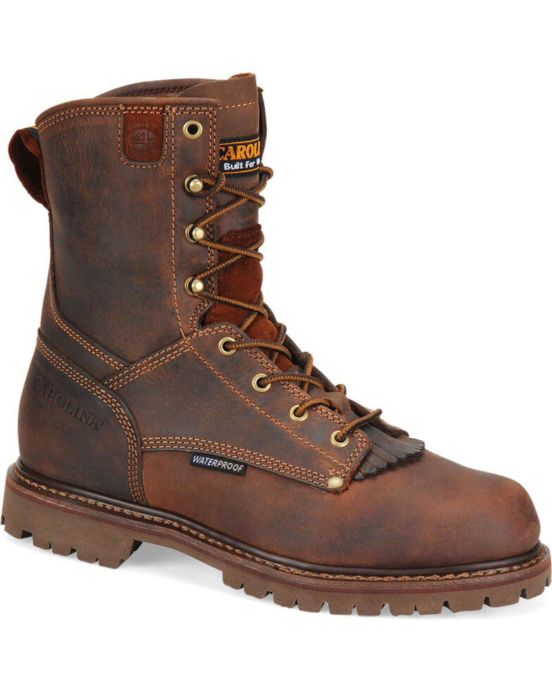Carolina Men's 8" Brown Waterproof Work Boots - Soft Round Toe, Brown, hi-res