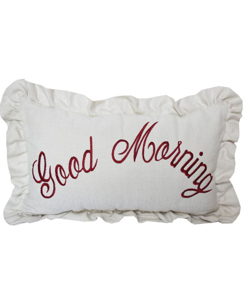  HiEnd Accents Good Morning Embroidered Pillow, White, hi-res