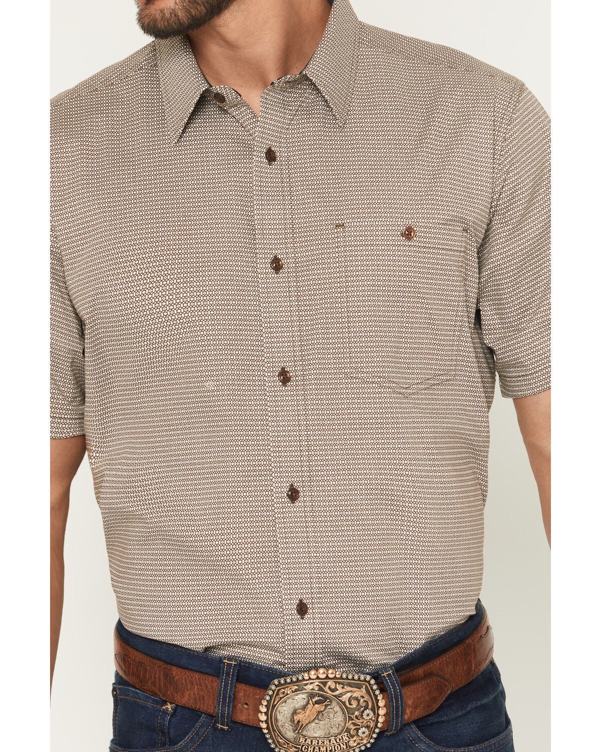 Image #3 - RANK 45&reg; Men's Canyon Echo Micro Geo Print Short Sleeve Button-Down Stretch Western Shirt, Lt Brown, hi-res