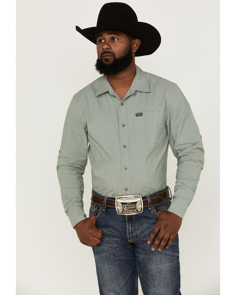 Kimes Ranch Men's Solid Linville Coolmax Button-Down Western Shirt, Sage, hi-res
