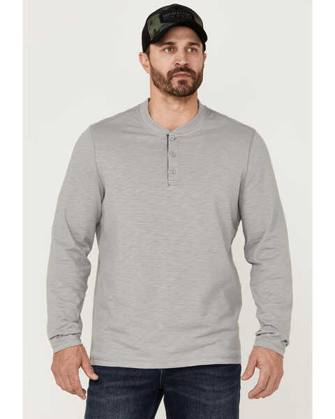 Image #1 - Brothers and Sons Men's Solid Heather Slub Long Sleeve Henley Shirt , Light Grey, hi-res