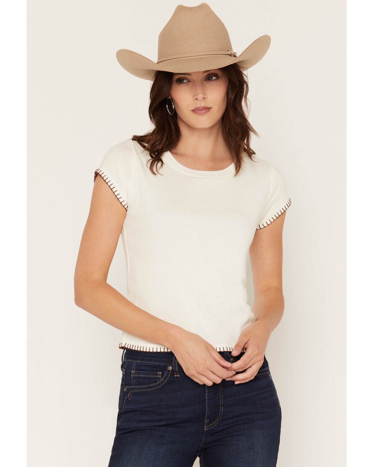 Image #1 - Cleo + Wolf Women's Whip Stitch Baby Tee, Ivory, hi-res