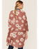 Image #4 - Wild Moss Women's Mauve Border Trim Floral Kimono, Mauve, hi-res