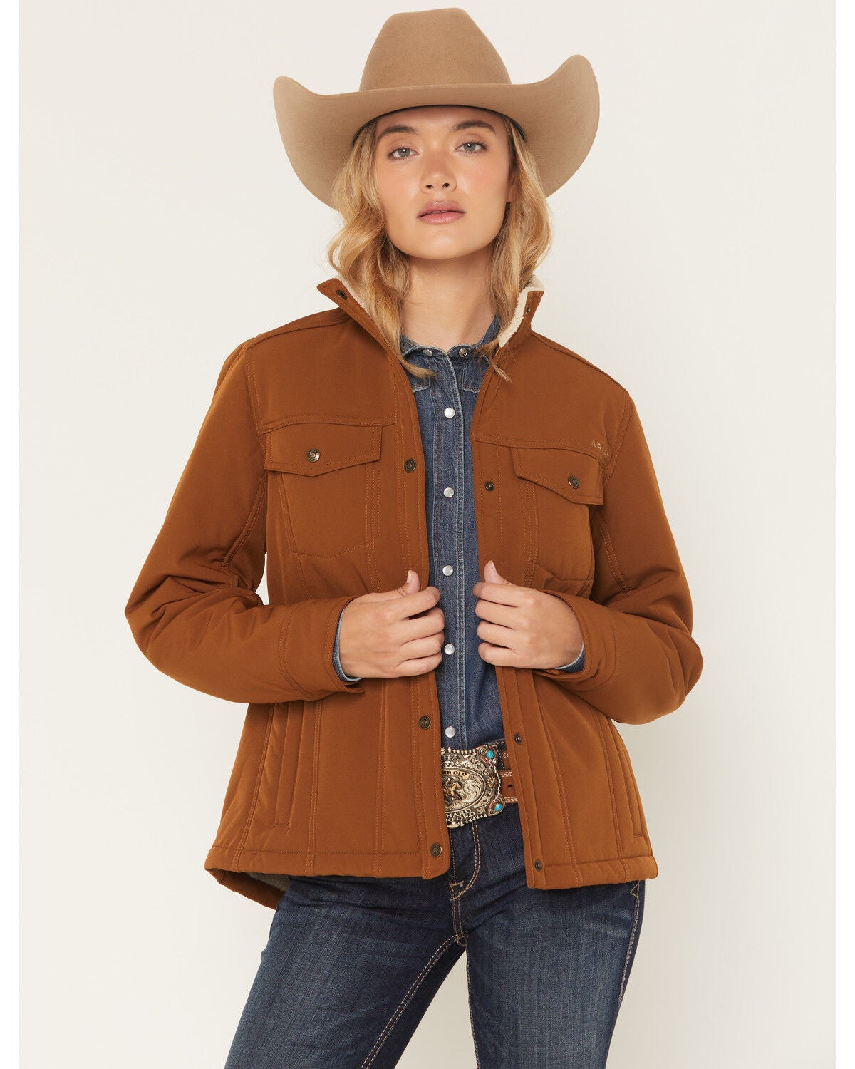 Ariat Women's Berber Back Barn Softshell Jacket, Chestnut, hi-res