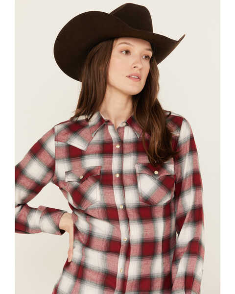 Image #2 - Wrangler Retro Women's Long Sleeve Snap Western Flannel Shirt, Burgundy, hi-res