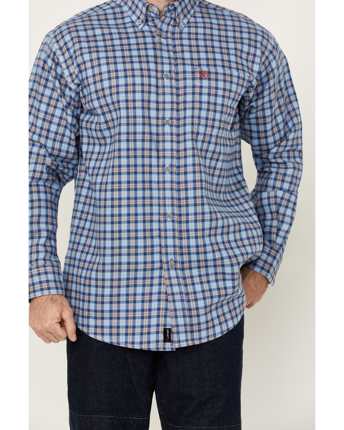 Image #3 - Ariat Men's FR Sierra Plaid Print Long Sleeve Button-Down Work Shirt, Blue, hi-res