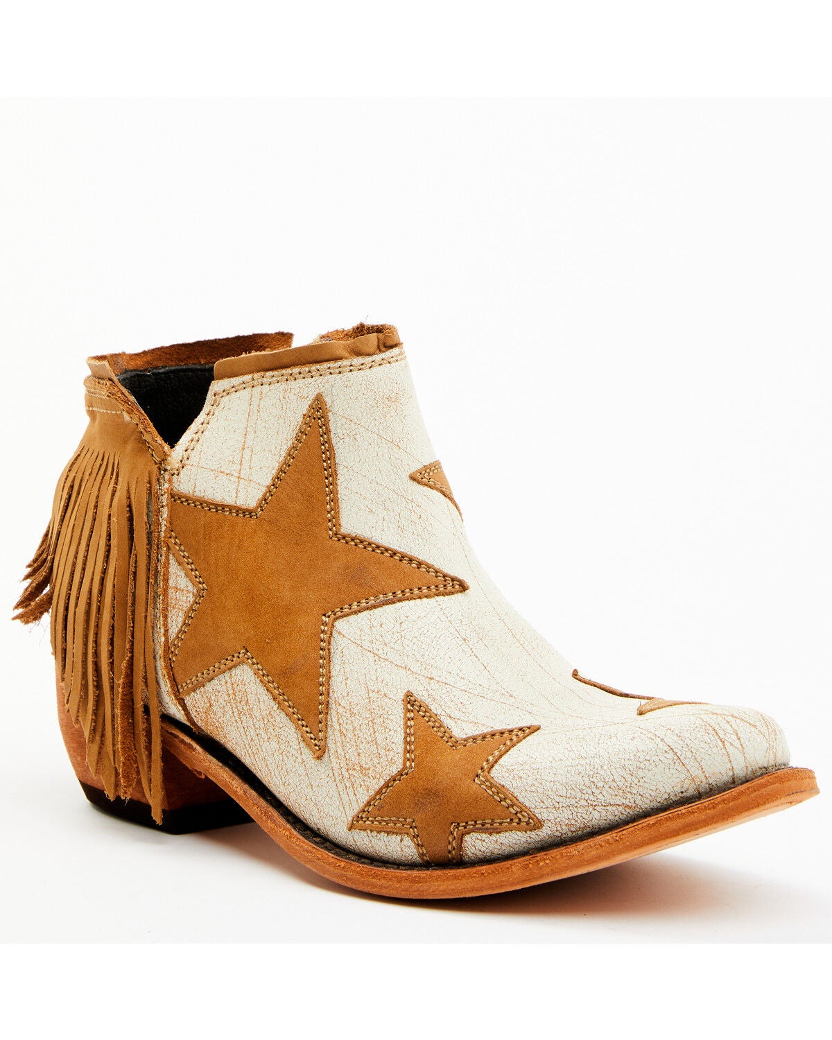 Caborca Silver by Liberty Black Women's Sybil Star Fringe Booties - Round Toe, Tan, hi-res