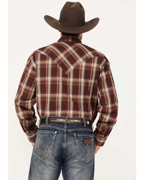 Image #4 - Stetson Men's Plaid Print Long Sleeve Snap Western Shirt, Wine, hi-res