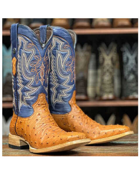 Image #1 - Tanner Mark Men's Cowboy Classic Brandy Exotic Full Quill Ostrich Western Boots - Square Toe, Brown, hi-res