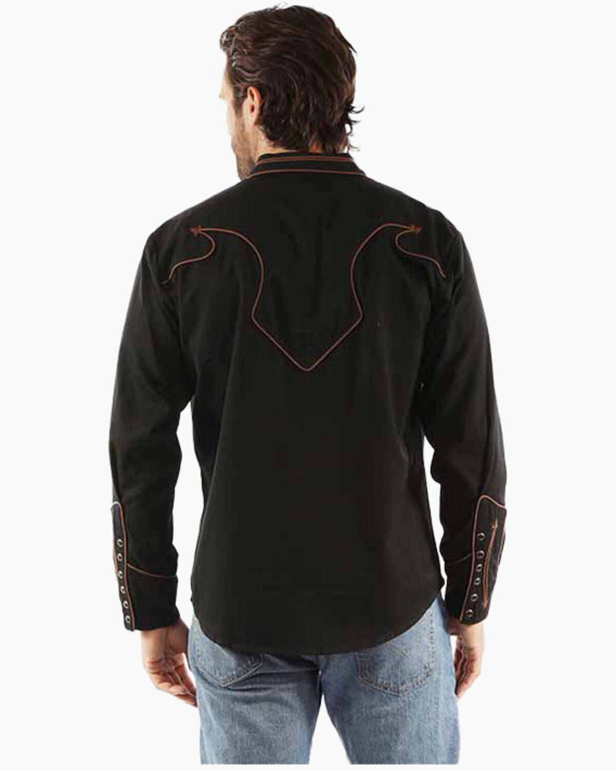 Image #2 - Scully Men's Embroidered Long Sleeve Snap Western Shirt, Black, hi-res