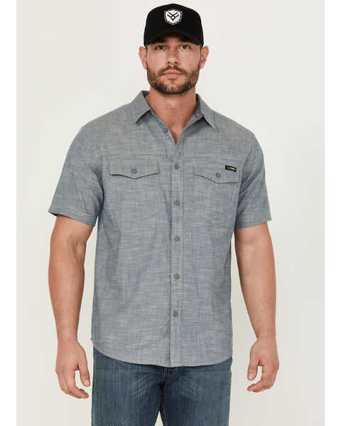 Image #1 - Hawx Men's Chambray Short Sleeve Button-Down Stretch Work Shirt - Tall , Blue, hi-res