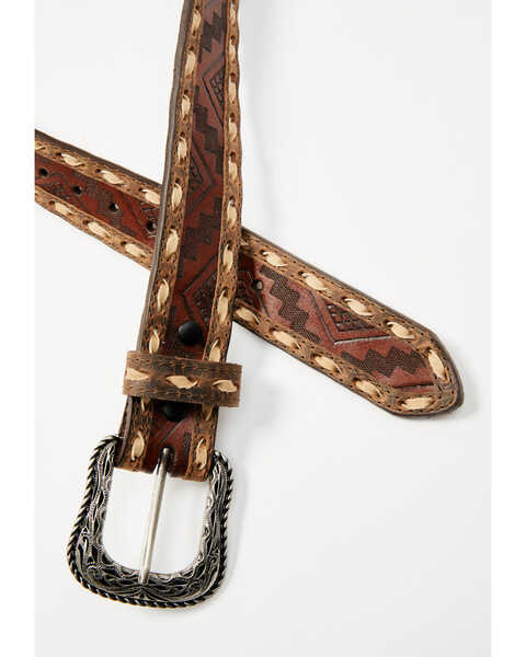 Image #2 - G-Bar-D Men's Southwestern Print Stitched Belt , Dark Brown, hi-res