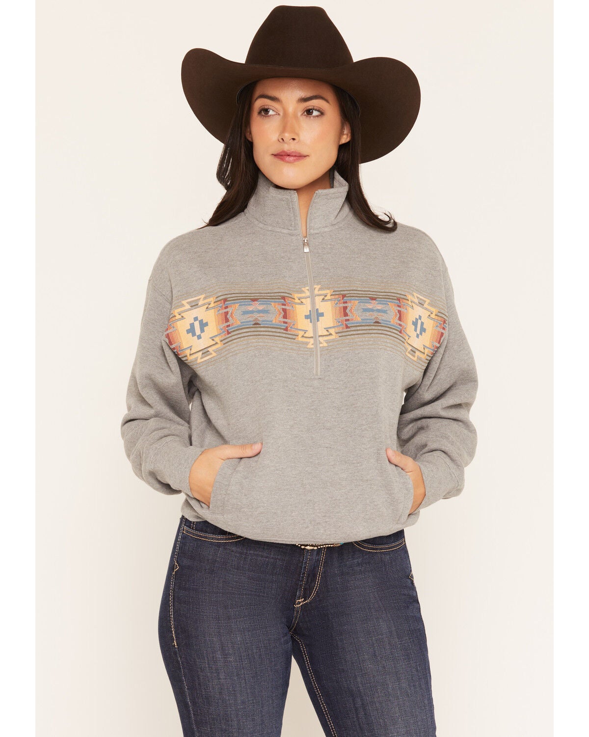 Ariat Women's Selena 1/2 Zip Pullover Sweatshirt, Grey, hi-res