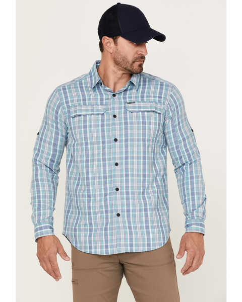 Columbia Men's Silver Ridge Balanced Plaid Long Sleeve Button-Down Western Shirt , Blue, hi-res