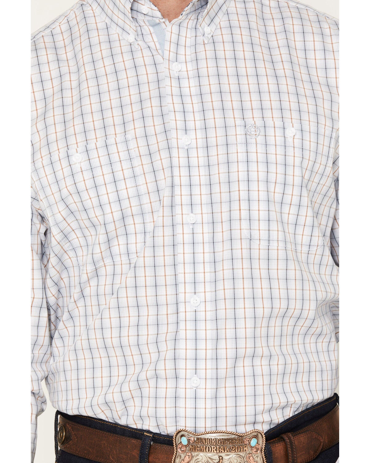 Image #3 - George Strait by Wrangler Men's Plaid Print Long Sleeve Button-Down Stretch Western Shirt, White, hi-res