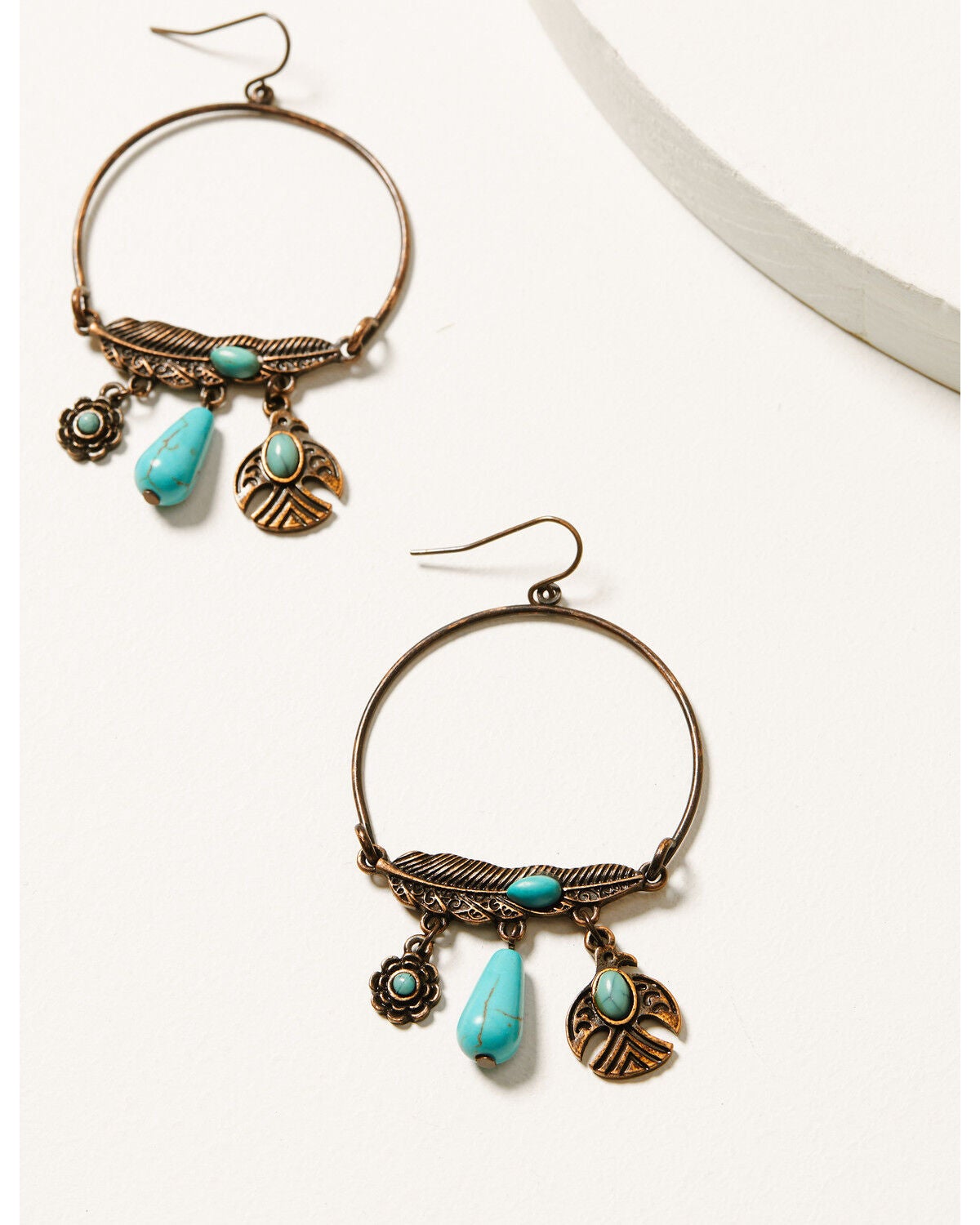 Shyanne Women's Mystic Skies Feather Hoop Charm Earrings, Rust Copper, hi-res