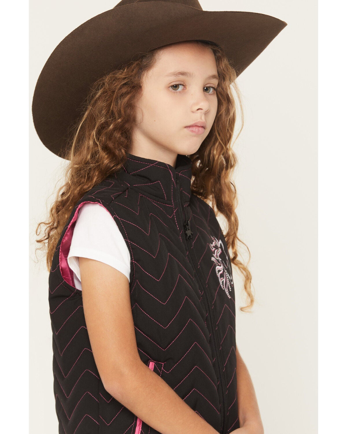 Image #3 - Cowgirl Hardware Girls' Blaze Horse Quilted Vest, Black, hi-res