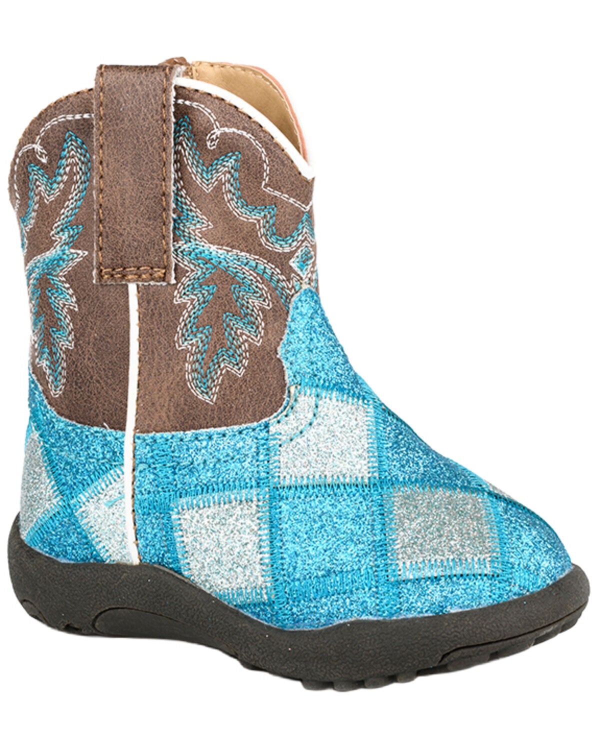 Roper Infant Girls' Cowbabies Glitter Blocks Western Boots - Round Toe, Blue, hi-res