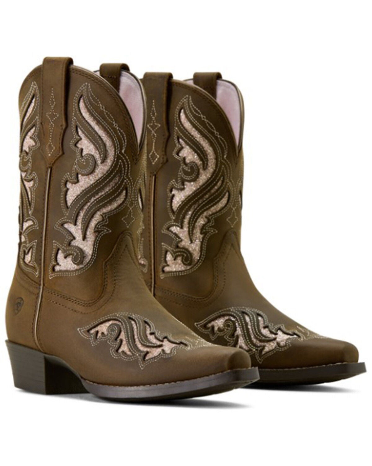 Image #4 - Ariat Girls' Fashion Bliss Inlay Western Boots - Snip Toe, Brown, hi-res