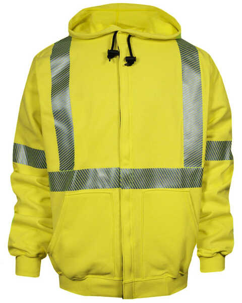 National Safety Apparel Men's FR Vizable Hi-Vis Zip Front Work Sweatshirt - Big , Bright Yellow, hi-res