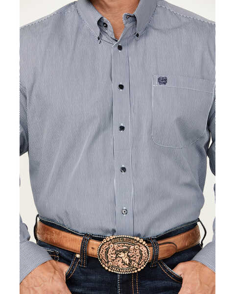 Image #3 - Cinch Men's Micro Striped Print Long Sleeve Button-Down Western Shirt - Big , Blue, hi-res