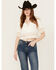 Image #2 - Miss Me Women's Crochet Hem Short Sleeve Blouse, White, hi-res