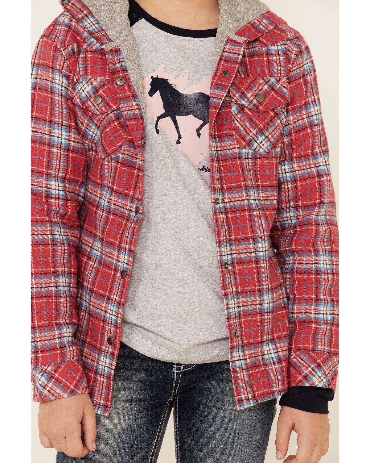 Roper Girls' Red Plaid Flannel Snap 