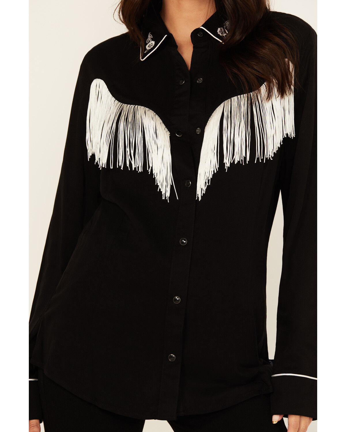 Image #4 - Wrangler Women's Fringe Long Sleeve Snap Western Shirt, , hi-res