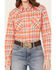Image #3 - Wrangler Women's Plaid Print Long Sleeve Western Pearl Snap Shirt, Orange, hi-res