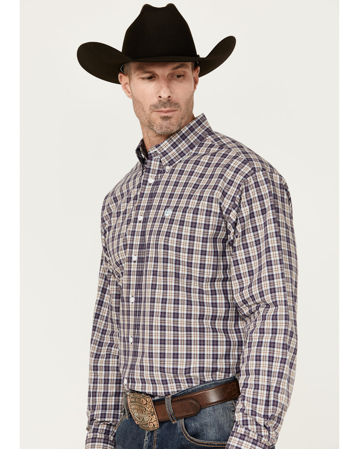 Image #2 - Cinch Men's Plaid Print Long Sleeve Button-Down Western Shirt, Purple, hi-res