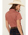 Image #4 - Rough Stock by Panhandle Women's Micro Geo Print Short Sleeve Pearl Snap Stretch Western Shirt, Rust Copper, hi-res