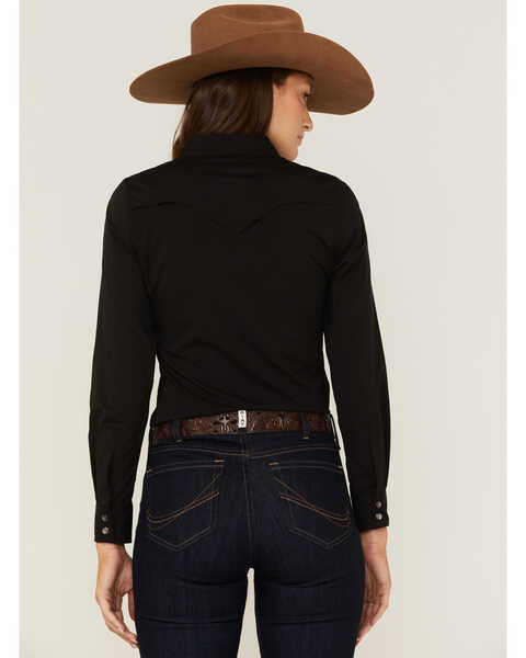 Image #4 - RANK 45® Women's Outdoor Vented York Riding Long Sleeve Snap Western Shirt, Black, hi-res