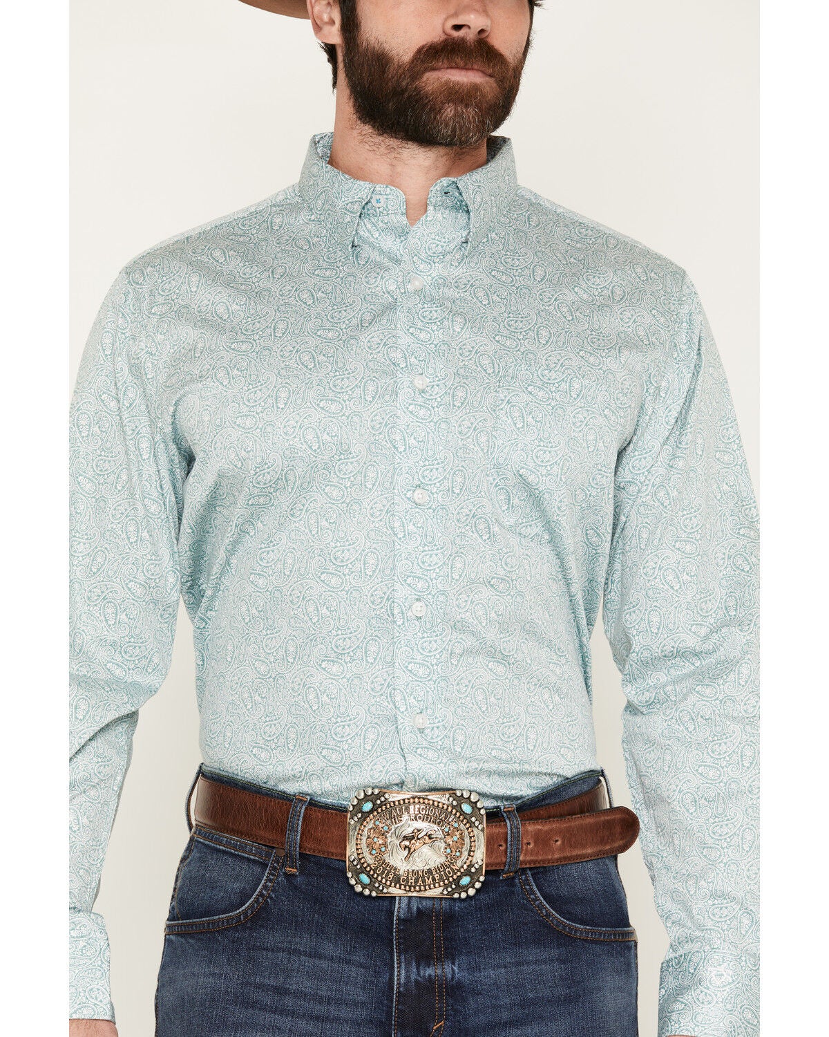 Image #3 - Wrangler X Cody Johnson Men's Paisley Print Long Sleeve Button-Down Western Shirt, Green, hi-res