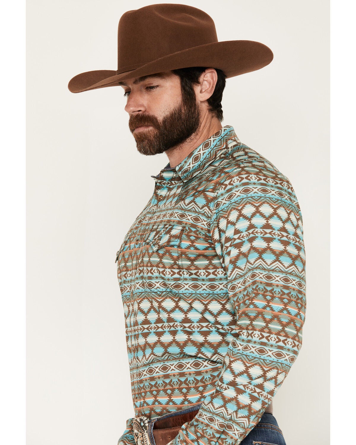 Image #2 - Cody James Men's Woodward Southwestern Long Sleeve Snap Western Shirt, Brown, hi-res