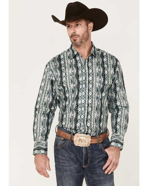 Wrangler Men's Checotah Long Sleeve Snap Western Shirt, Grey, hi-res