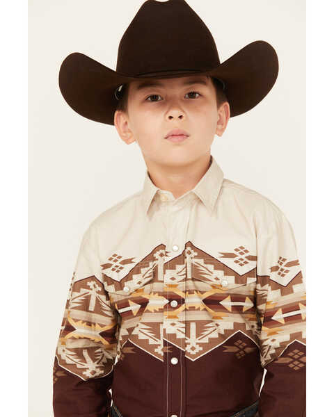 Image #2 - Roper Boys' Southwestern Border Print Long Sleeve Pearl Snap Western Shirt, White, hi-res