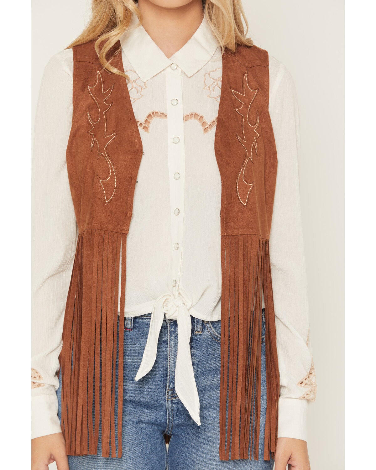 Image #5 - Idyllwind Women's Pike Boot Stitch Fringe Faux Suede Vest, Caramel, hi-res