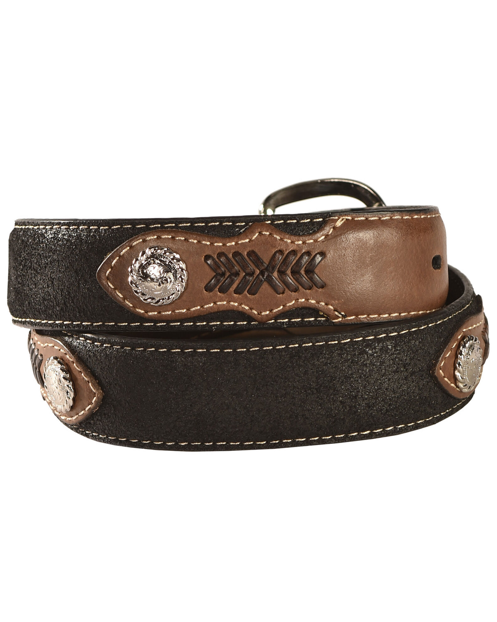 Image #2 - Nocona Belt Co. Boys' Inset & Concho Adorned Leather Belt, Black, hi-res